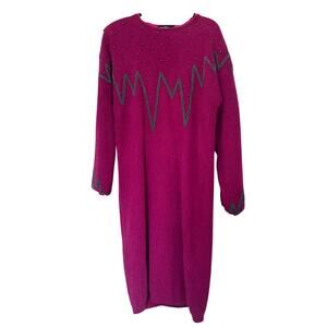 Cee Gee by Sue Wong (S) Vintage Purple/Pink Angora Wool Beaded Midi Dress 80s